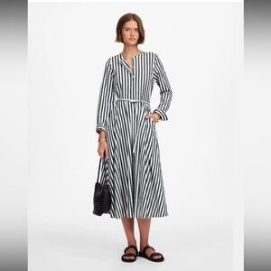 NEW Madewell Tie-Waist Midi Shirtdress in Deep Forest Stripe $148 NU577 size 10